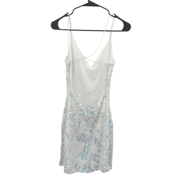 Y2K Iridescent Sequin Bodycon Mini Dress S Open Back Strappy Fairy Windsor - Picture 3 of 10